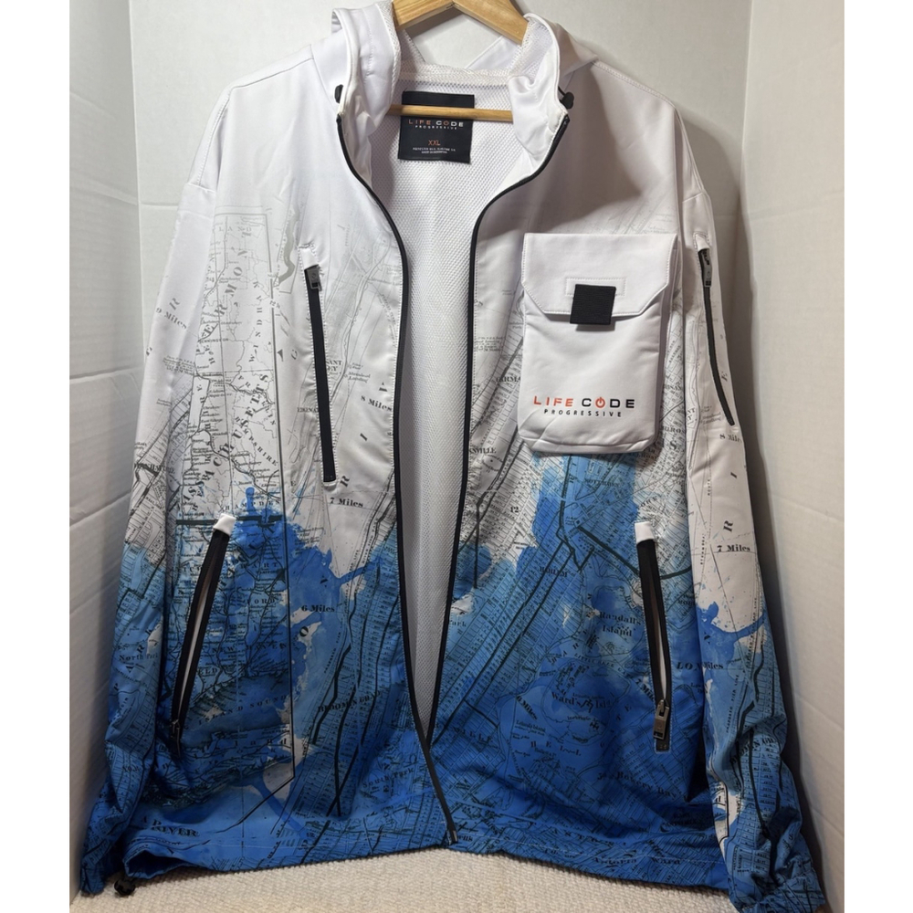 Life Code Progressive Men’s XXL Utility Full Zip Jacket White Map Outdoor Pocket